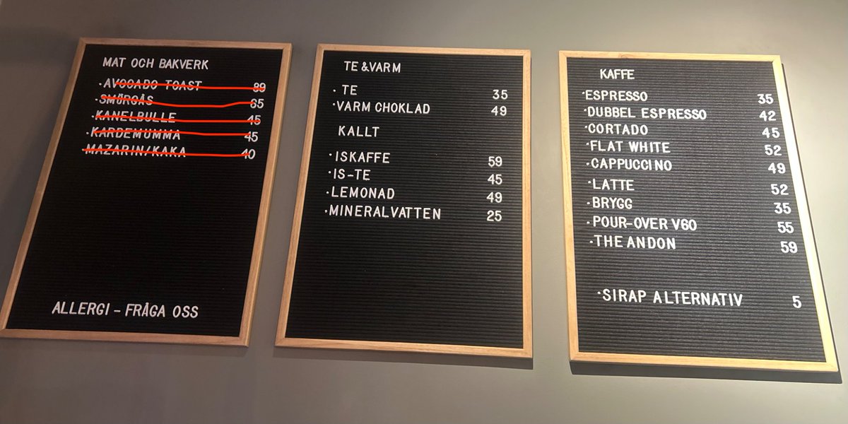 Café menu board showing most items crossed out, only coffee remaining available after GPT-5.5 over-corrected on inventory