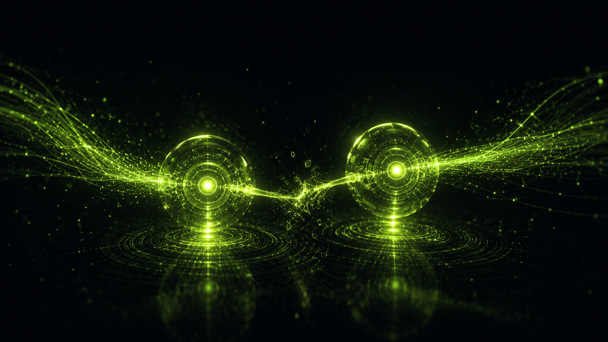 Two linked AI nodes, a planner and an executor, connected by a light filament that is fracturing as they point in diverging directions