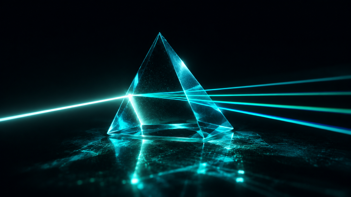 A single AI prompt splitting into several glowing divergent output paths from one shared origin point, illustrating identical inputs producing different results