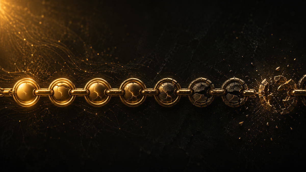 A chain of agent steps where small cracks in each link compound until the chain breaks