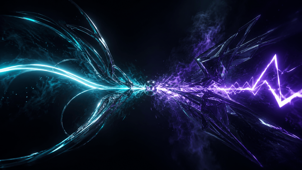 An agent holding a glowing planned path in one hand and a contradicting new signal in the other, the two pulling in opposite directions with no balance point between them