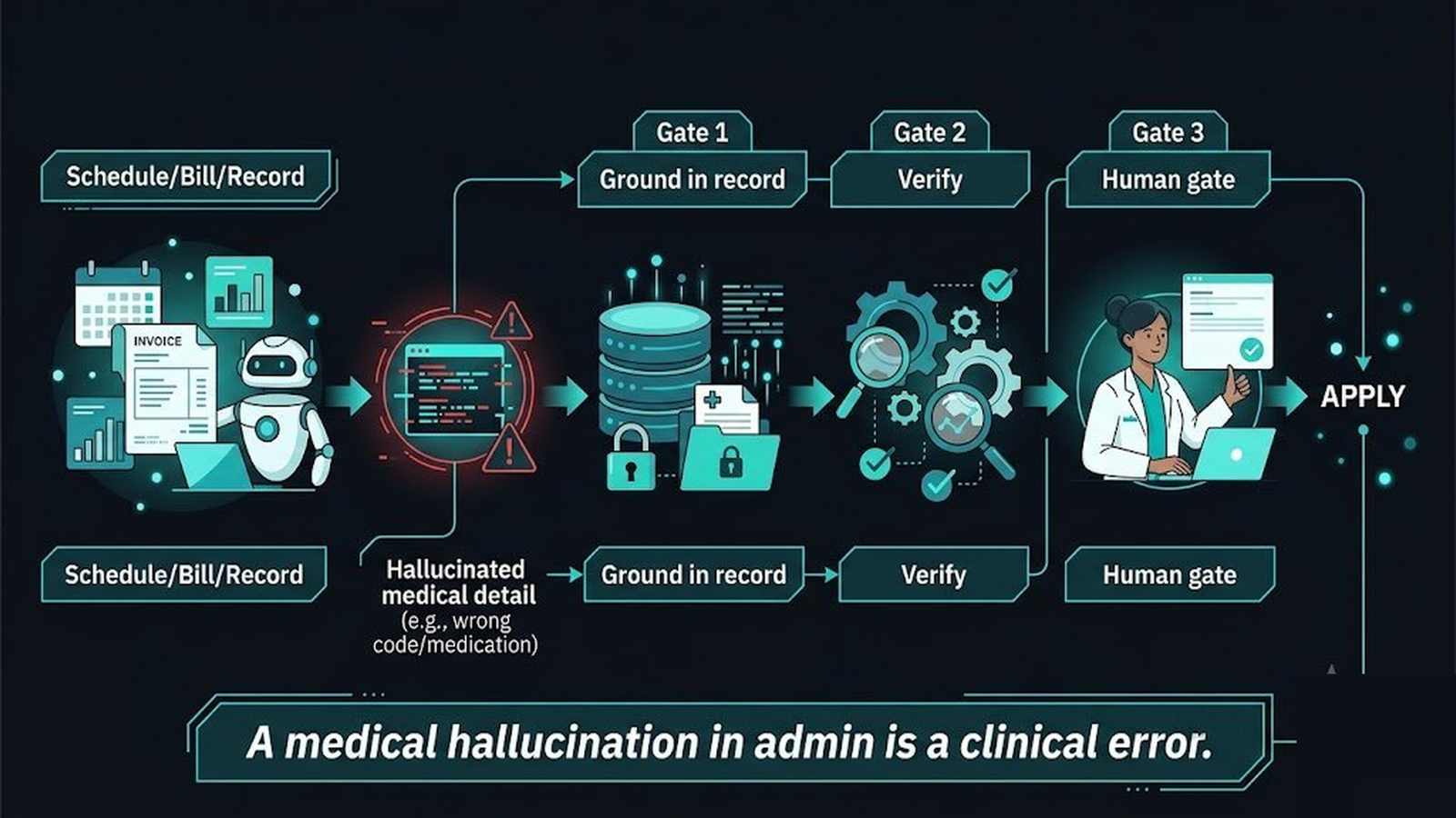 A healthcare admin output grounded in the patient record and verified before it is applied