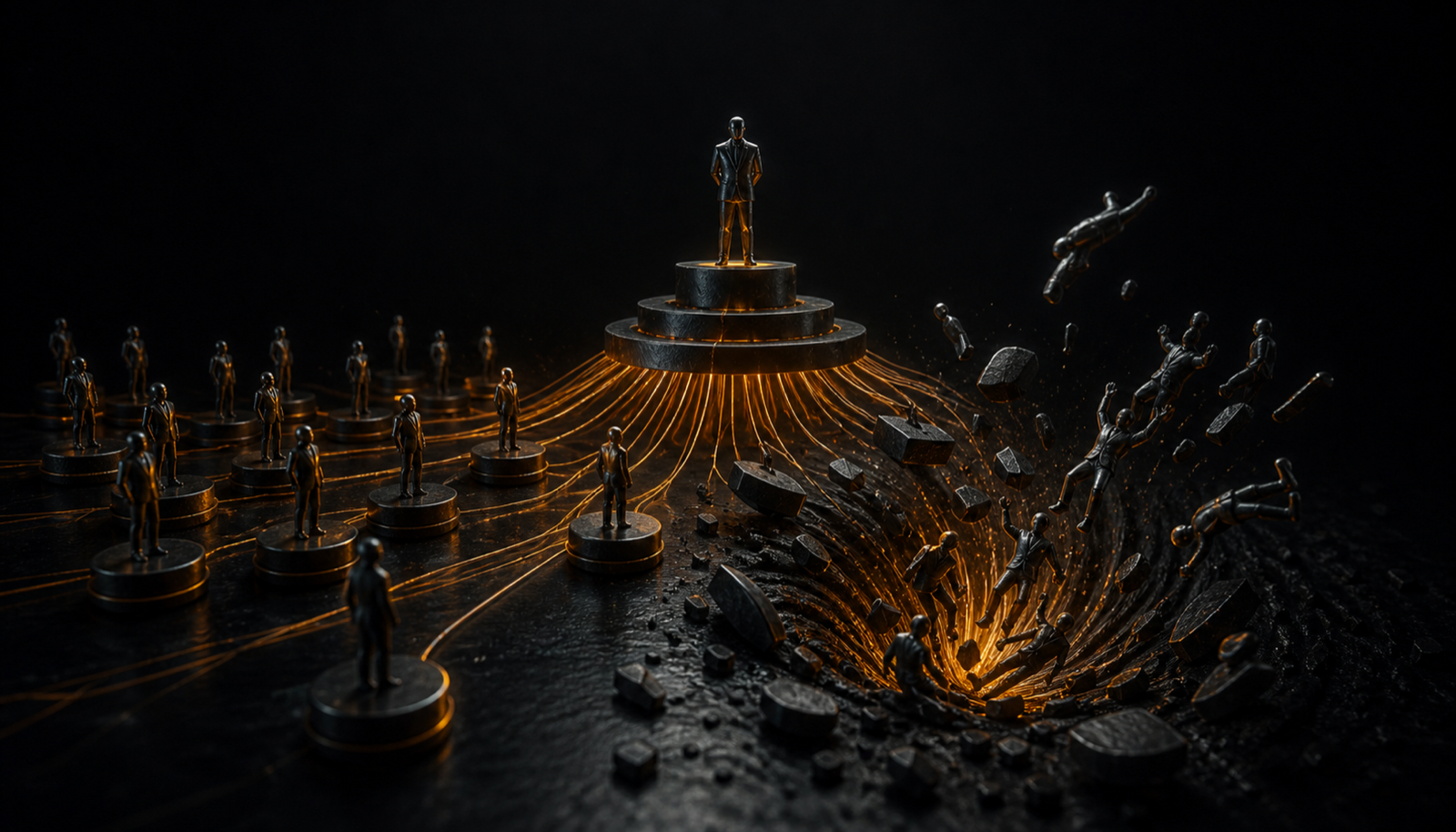 A project funnel where the undefined-governance branch leads to cancellation and the defined-governance branch continues to scale