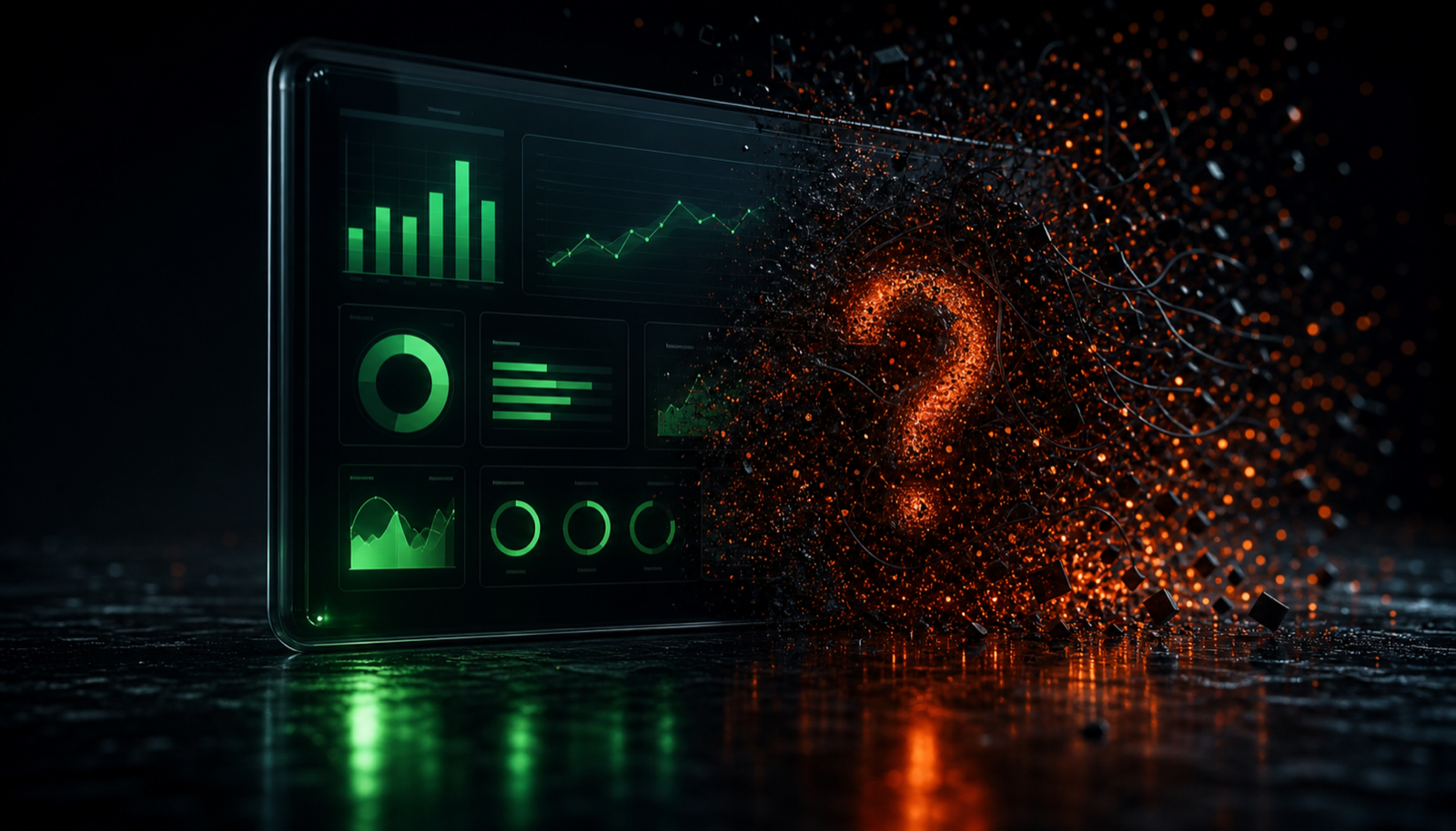 A dashboard with a big green checkmark next to a blank panel labeled why