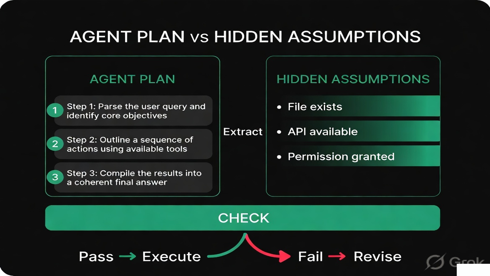 A plan with its underlying assumptions surfaced and checked before execution