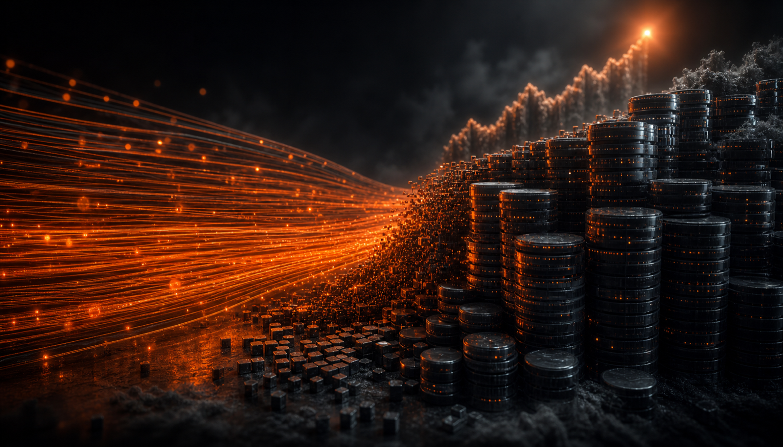 A funnel pouring a flood of agent trace spans into a small storage tank that is overflowing