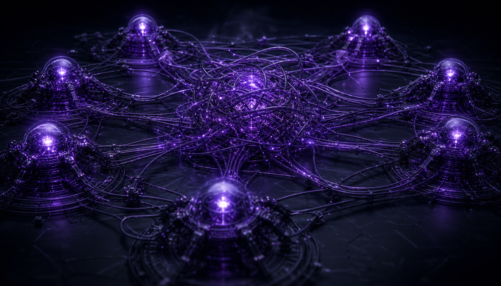 Two AI agents passing a task between them with a frayed seam in the middle