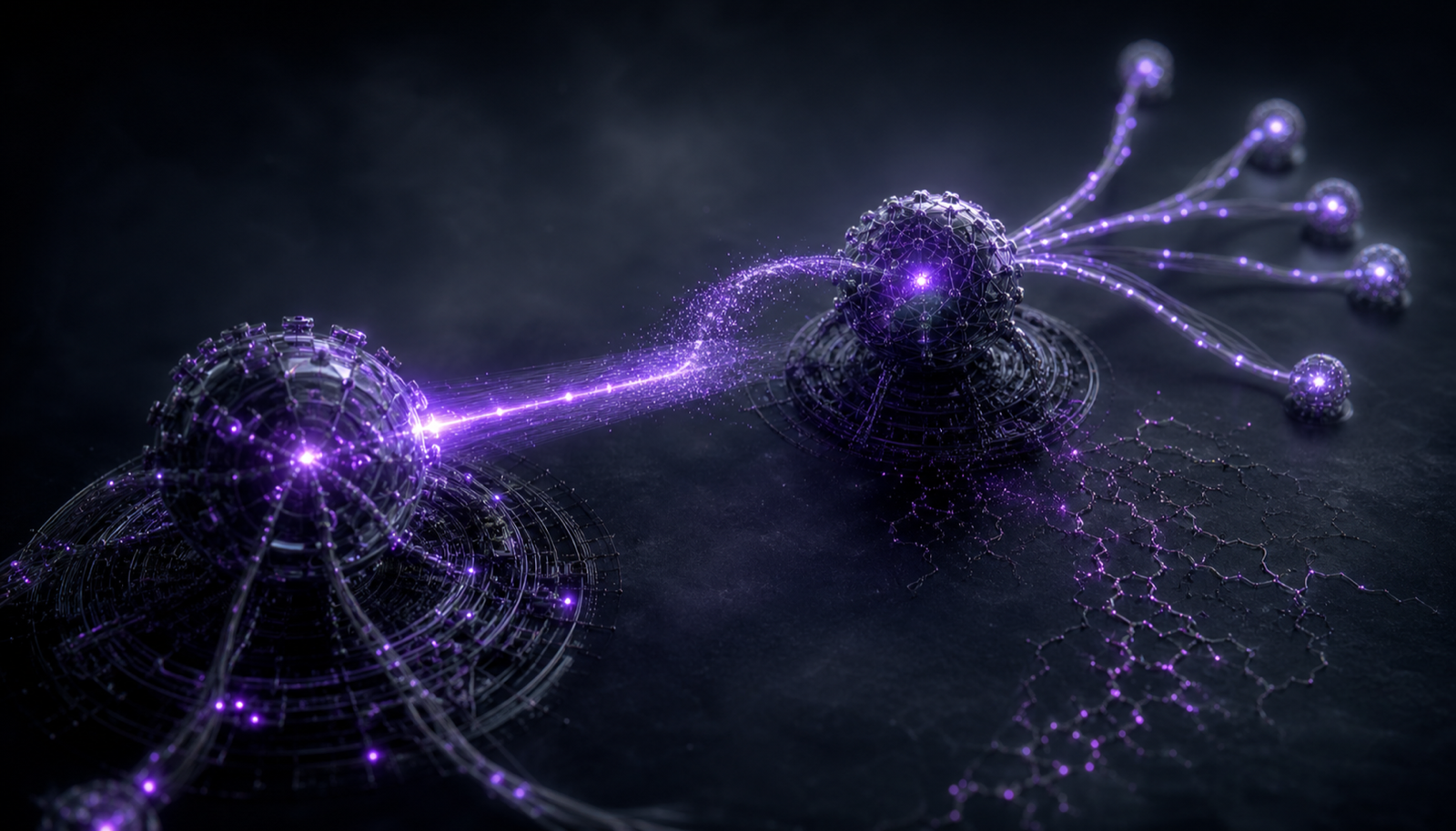 Abstract: two signals entering a decision node, one dimmed and filtered, one amplified, the internal signal wins