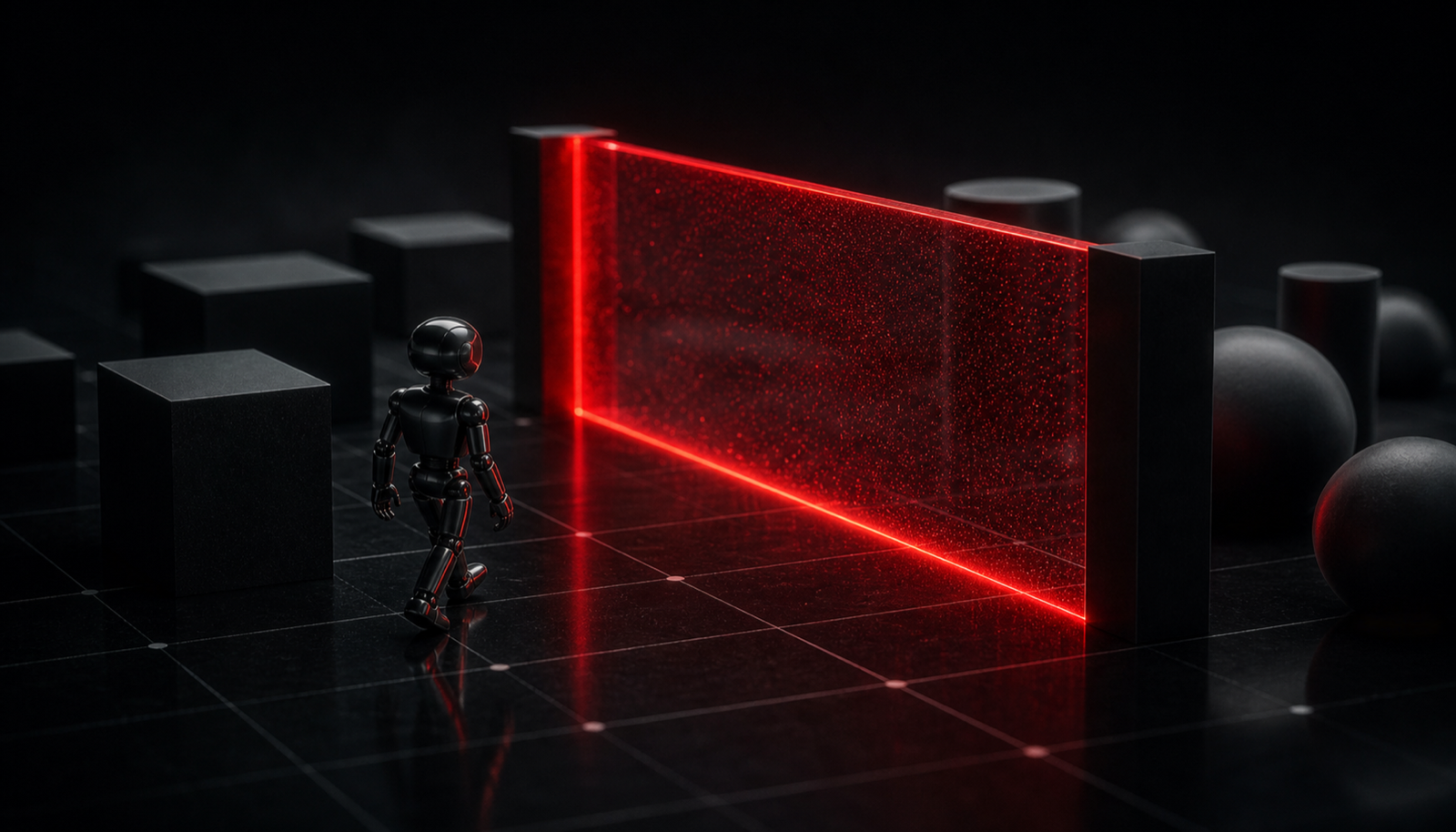 A prompt-level rule shown as a sign the agent walks past, beside a code-level gate that physically blocks the action